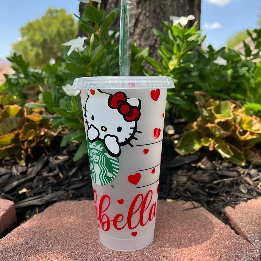 Hello kitty red hearts and personalized name Starbucks reusable venti cold cup - Picture 4 of 5